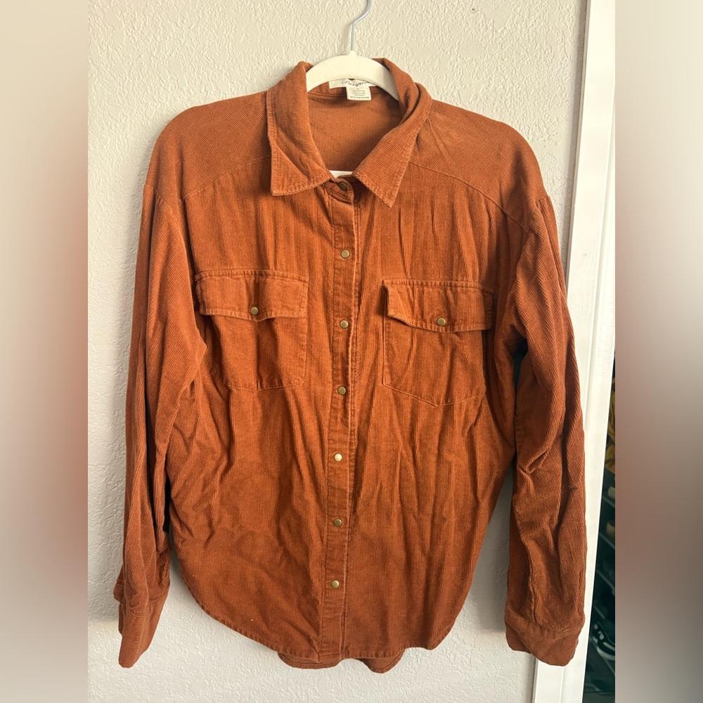 Rust Orange Corduroy Button-Up Shirt